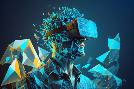 man wearing virtual reality glasses created with generative AI technology. High quality illustrationの写真素材