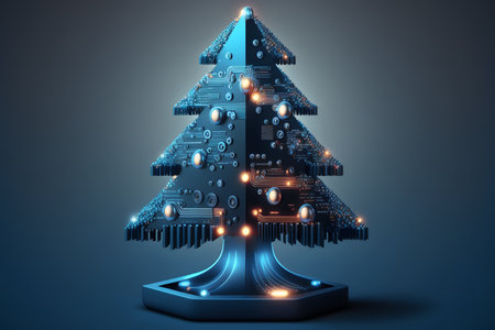 electronic Christmas tree created with generative AI technology. High quality illustrationの写真素材
