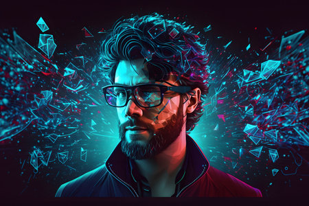 man wearing virtual reality glasses created with generative AI technology. High quality illustrationの写真素材