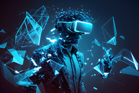 man wearing virtual reality glasses created with generative AI technology. High quality illustrationの写真素材