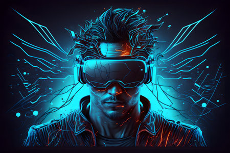 man wearing virtual reality glasses created with generative AI technology. High quality illustrationの写真素材