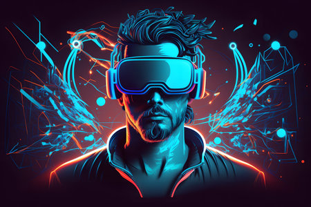 man wearing virtual reality glasses created with generative AI technology. High quality illustrationの写真素材