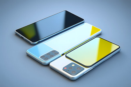 Modern smartphone mockup on a blue background created with generative AI technology. High quality illustrationの写真素材
