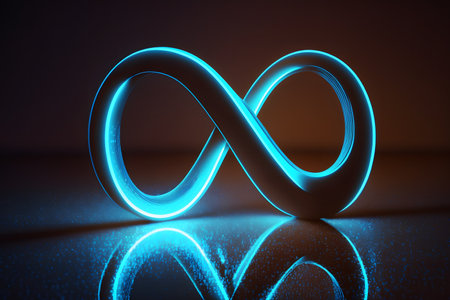 Neon infinity symbol on a blue background created with generative AI technology. High quality illustrationの写真素材