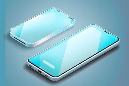 Modern smartphone mockup on a blue background created with generative AI technology. High quality illustrationの写真素材