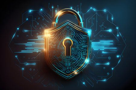 Cyber security concept. Lock symbol created with generative AI technology. High quality illustrationの写真素材