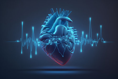 Heart beats cardiogram created with generative AI technology. High quality illustrationの写真素材