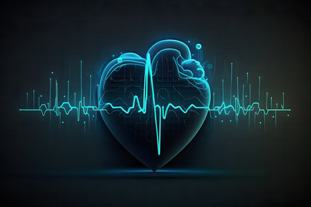 Heart beats cardiogram created with generative AI technology. High quality illustrationの写真素材