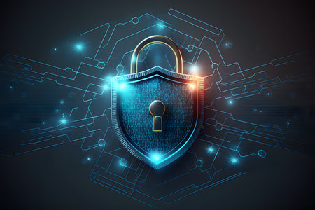Cyber security concept. Lock symbol created with generative AI technology. High quality illustrationの写真素材