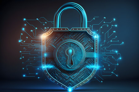 Cyber security concept. Lock symbol created with generative AI technology. High quality illustrationの写真素材