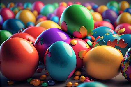 Background of many colorful Easter eggs created with generative AI technology. High quality illustrationの写真素材