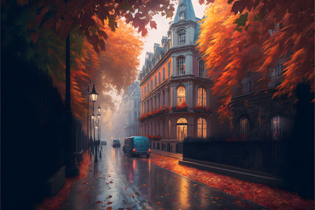 Autumn in London created with generative AI technology. High quality illustrationの写真素材