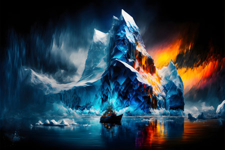 Ship in the Antarctic amid icebergs created with generative AI technology. High quality illustrationの写真素材