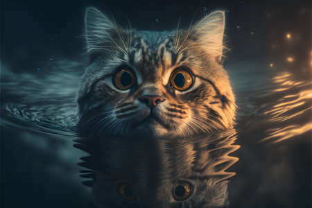 The cat swims in the water selfie view created with generative AI technology. High quality illustrationの写真素材