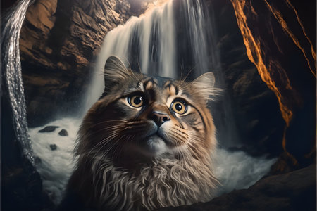 The cat swims in the water selfie view created with generative AI technology. High quality illustrationの写真素材