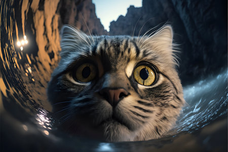 The cat swims in the water selfie view created with generative AI technology. High quality illustrationの写真素材