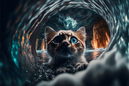 The cat swims in the water selfie view created with generative AI technology. High quality illustrationの写真素材