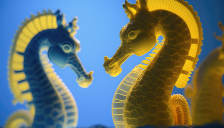 Two seahorses in blue water created with generative AI technology. High quality illustrationの写真素材