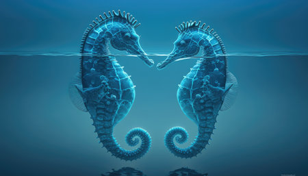 Two seahorses in blue water created with generative AI technology. High quality illustrationの写真素材