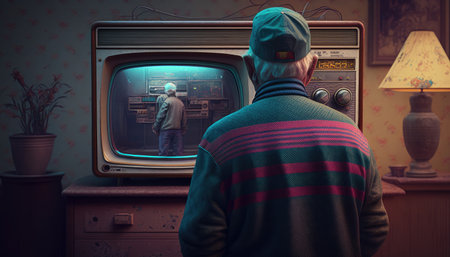 A person dependent on TV, TV zombie created with generative AI technology. High quality illustrationの写真素材