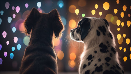 Two Dogs in Love created with generative AI technology. High quality illustrationの写真素材
