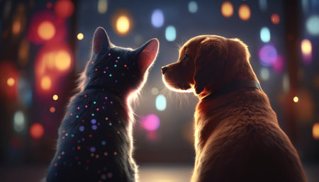 Cat and Dog in Love created with generative AI technology. High quality illustrationの写真素材