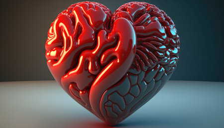Heart with brain structure, concept of love at the call of the heart created with generative AI technology. High quality illustrationの写真素材