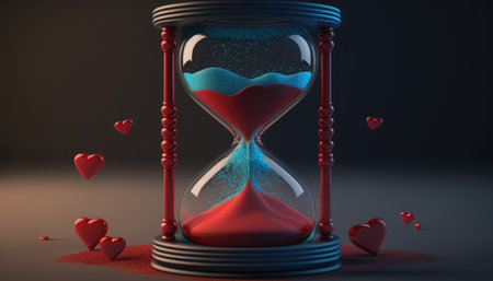 Love hourglass, a concept of time spent by people in love together created with generative AI technology. High quality illustrationの写真素材