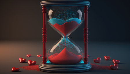 Love hourglass, a concept of time spent by people in love together created with generative AI technology. High quality illustrationの写真素材