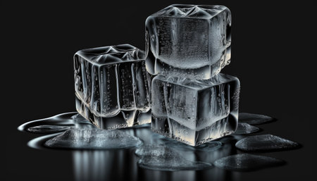 wet ice cubes on solid black background created with generative AI technology. High quality illustrationの写真素材