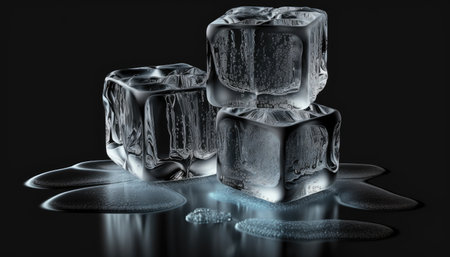 wet ice cubes on solid black background created with generative AI technology. High quality illustrationの写真素材