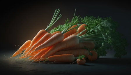Huge bunch of fresh carrots created with generative AI technology. High quality illustrationの写真素材