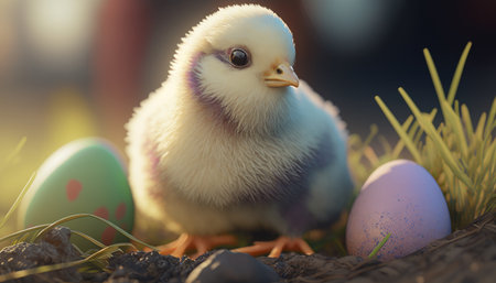 Egg-hatching chicken created with generative AI technology. High quality illustrationの写真素材
