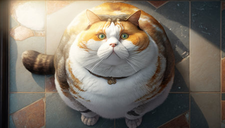 Fat cat asks to eat created with generative AI technology. High quality illustrationの写真素材