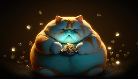 Fat cat asks to eat created with generative AI technology. High quality illustrationの写真素材