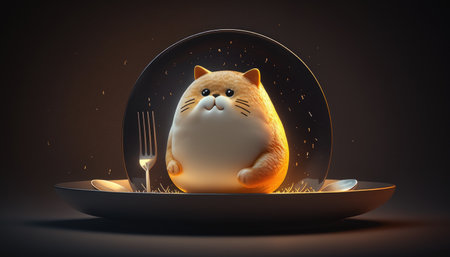 Fat cat asks to eat created with generative AI technology. High quality illustrationの写真素材