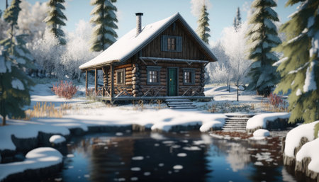 Small cozy wooden house created with generative AI technology. High quality illustrationの写真素材