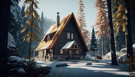 Small cozy wooden house created with generative AI technology. High quality illustrationの写真素材