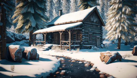 Small cozy wooden house created with generative AI technology. High quality illustrationの写真素材