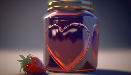 Jar of strawberry jam created with generative AI technology. High quality illustrationの写真素材