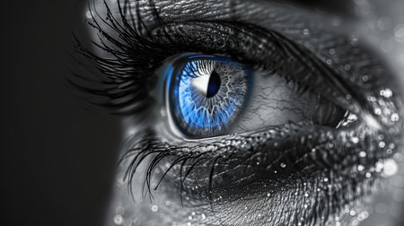 Close up of a human bright blue eye . High quality illustrationの素材