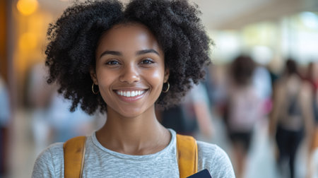 Happy woman at departure area looking at camera . High quality illustrationの素材