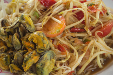 Papaya salad (Somtum), Thailand food, Focus centerの写真素材