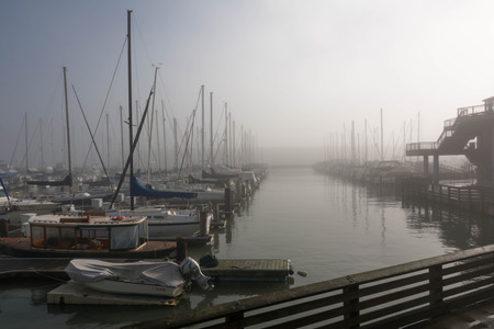 Boats in the fog in San Francisco