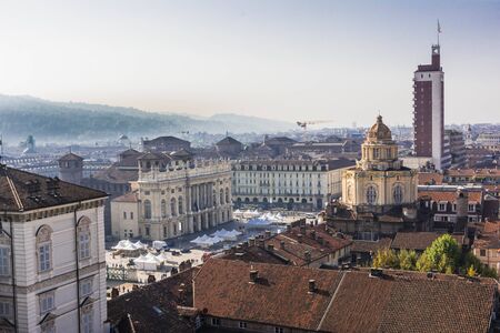 Aerial view of Piazza Castello in Turin, Italyの写真素材
