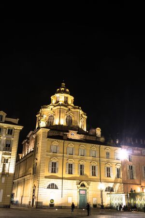 Church of San Lorenzo by night in Turinの写真素材