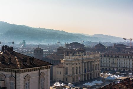 Piazza Castello in Turin from above, Italyのeditorial素材