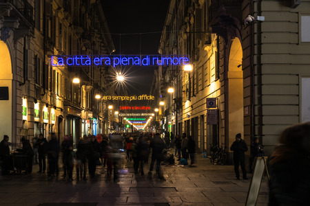 Light and Art in via Garibaldi in Turin, Italyのeditorial素材