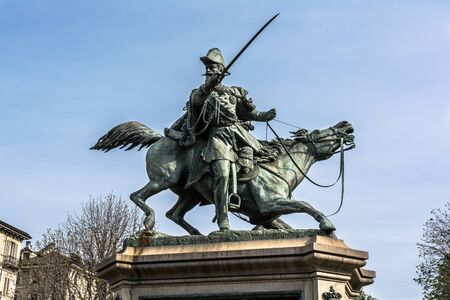 The equestrian statue of Ferdinando di Savoia in Turin, Italyのeditorial素材