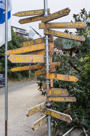 Pole information in Fort Bragg, Californiaの写真素材